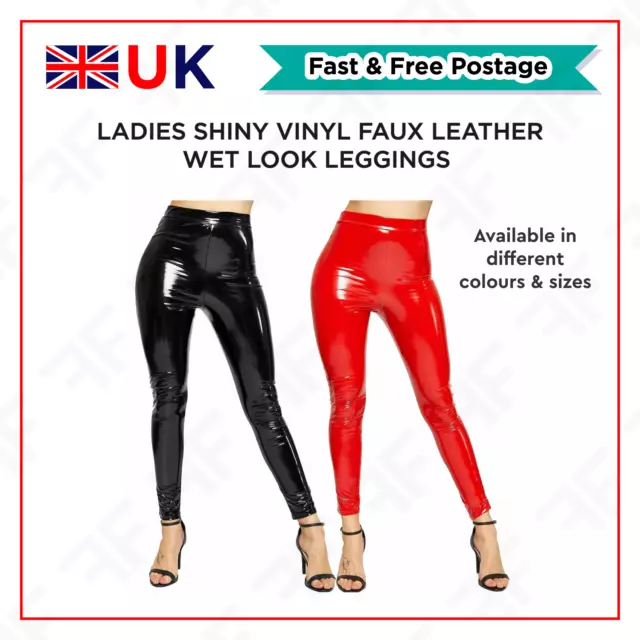 NEW SHINY VINYL Faux Leather Stretch Leggings Wet Look PVC PU Trousers 8-14  £15.99 - PicClick UK