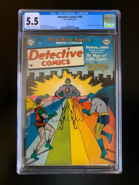 DETECTIVE COMICS #184 - CGC 5.5 - RARE HTF Batman Comic - 1st Appearance Firefly
