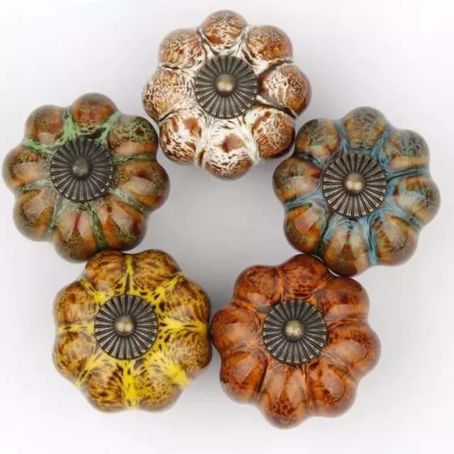 Retro Style Pumpkin Shape Ceramic Cabinet Knobs