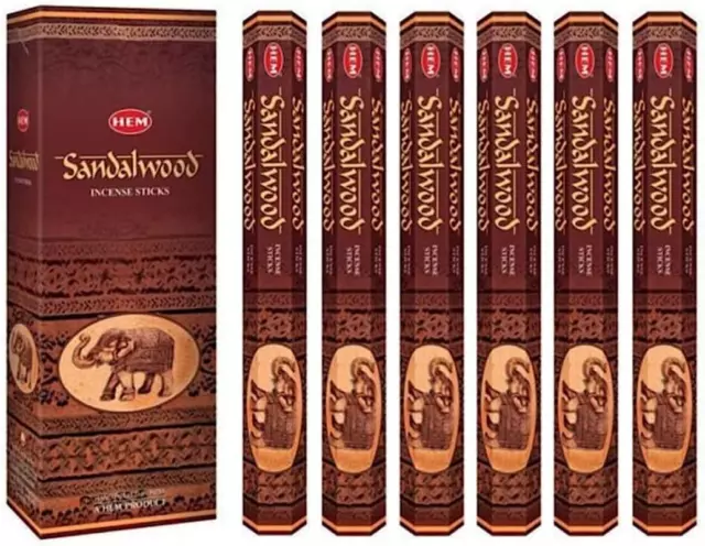 Incense Sandalwood 120 Sticks in a Six Pack. HEM Brand Hand Rolled in India.