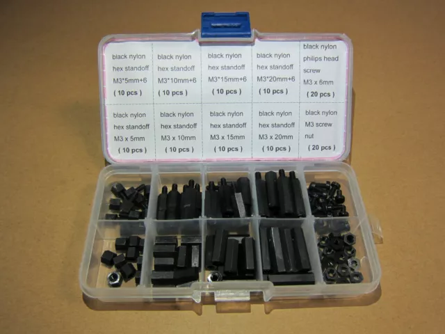 M3 Black Nylon Standoff Screw Kit Set - standoff + spacer + screw + nut