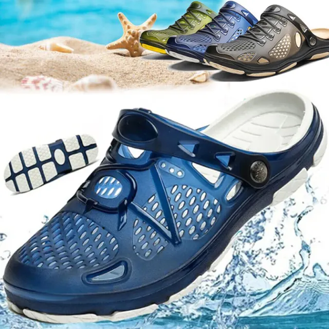 Mens Hollow Beach Sandals Slip On Slippers Clogs Womens Casual Garden Flat Shoes