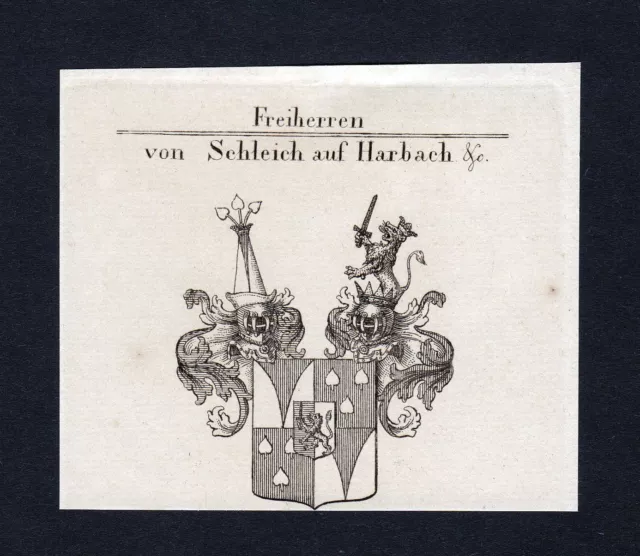 1820 Schleich Harbach Armoiries Adel Coat De Arms Héraldique Gravure sur Cuivre