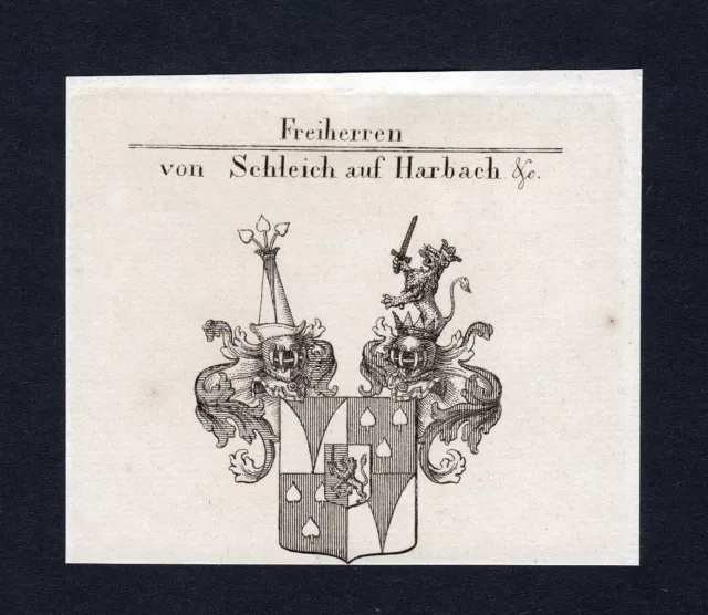 1820 Schleich Harbach Coat of Arms Nobility Heraldry Copperplate Engraving