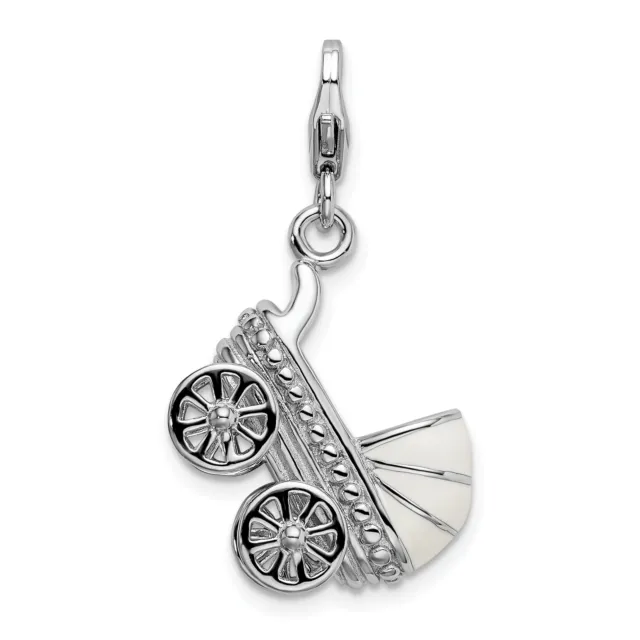 Amore La Vita Silver  Polished 3-D Enameled Baby Carriage Charm with Fancy Lobst