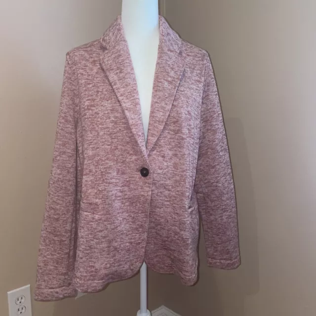 Lands End Heather Pink Rose Fleece Blazer Jacket XL NWT