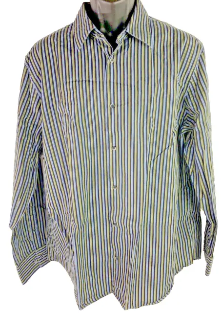 CALVIN KLEIN MENS XL Button Up Shirt Blue Green Striped Long Sleeve 100 ...