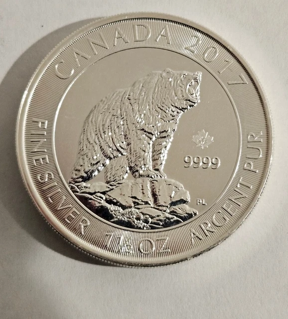 2017 Canada .9999 Silver Wildlife 1.50 oz. $8 Grizzly