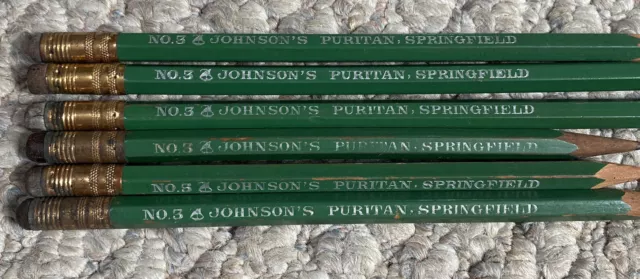 Vintage Long Ferrule Johnsons Puritan Springfield CT No 3 Pencils Lot Used