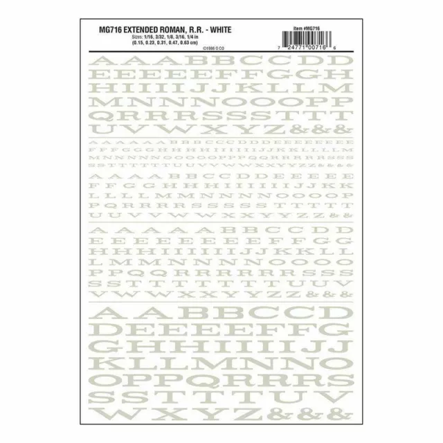 Letters Transfer Sheet Ext. Roman RR White Woodland Scenics MG716