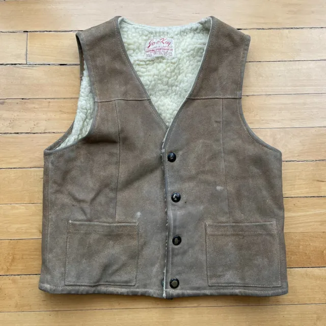 Vintage Jo-O-Kay Genuine Leather Fleece Vest Corral Sportswear Co. Kids Size