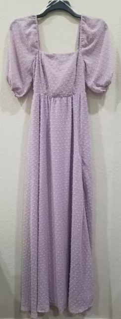 LULUS Size XS Romance is Here Lavender Swiss Dot Tie-Back Maxi Dress**NWOT**