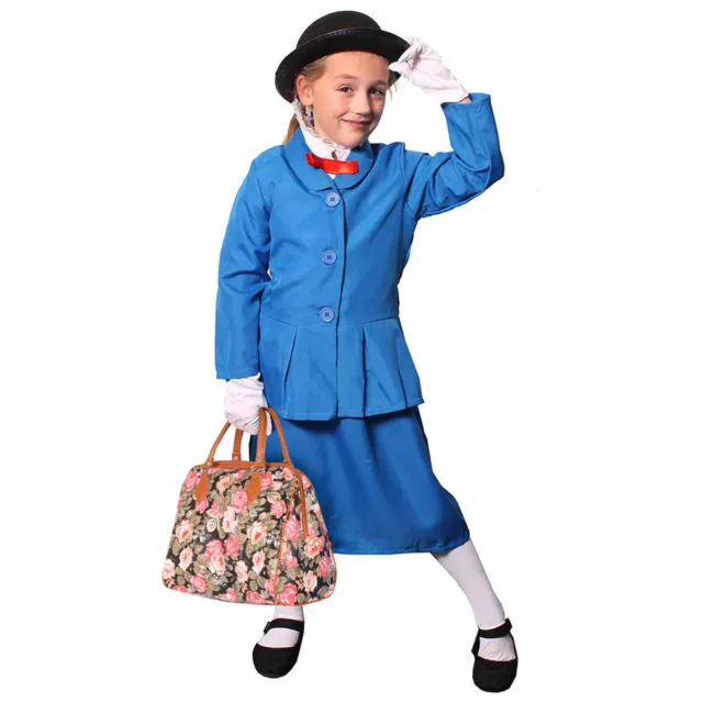 Girls Magical Nanny Costume School Book Day Kids Historical Victorian Film Dress