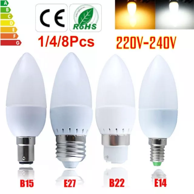 8/4x Bombillas LED E14 E27 B22 B15 3W SES ES BC SBC Luces de ahorro de energía