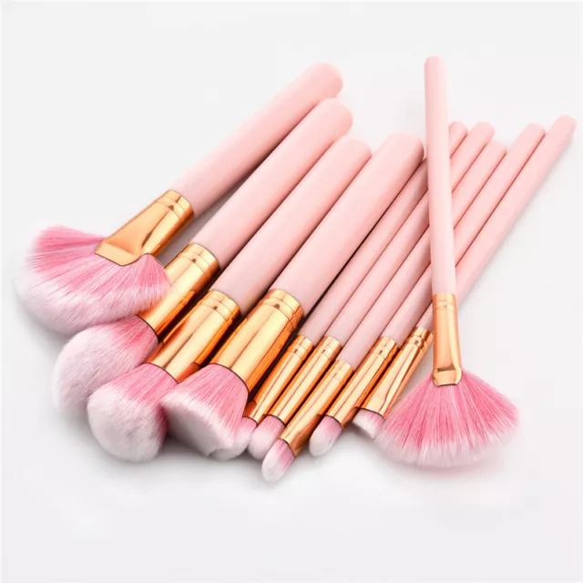 10 pièces Ensemble De Pinceaux De Maquillage Rose Poignée Femmes Fondation