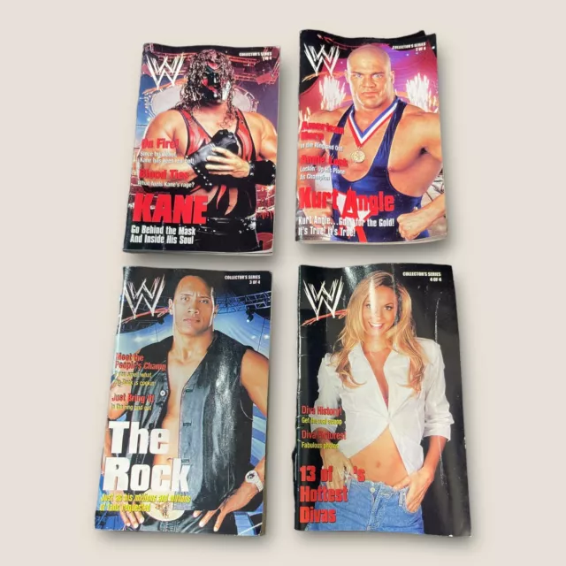 WWE Mini Magazine 2002 Collector's Series 1-4 Kane, Kurt Angle, The Rock, Divas