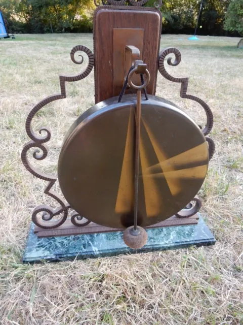 A Large Art Deco Gong On Green Marble Base (Intact ) Generally Vgc