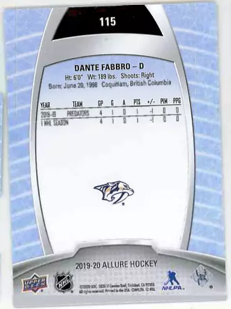 Dante Fabbro 2019-20 Upper Deck Allure Pink Rookie 2