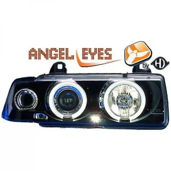 LHD Phare Paire Angel Eyes Transparent Noir Pour BMW 3 Série Coupé Cabriolet E36