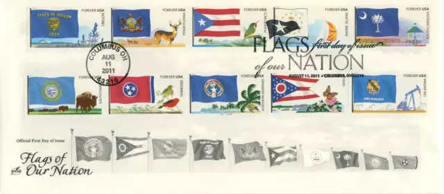 #4313-4322b 10 STAMPS FDC ArtCraft FLAGS OF OUR NATION on SINGLE FDC 2011