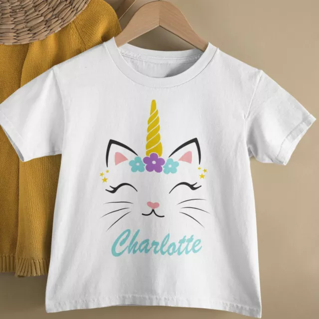 Personalised Caticorn Name Tshirt. 100% Cotton child / kids / toddler / baby