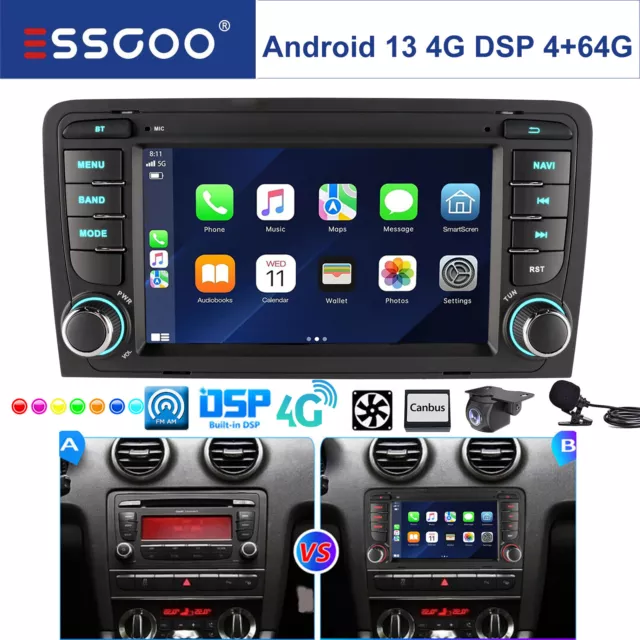 Für AUDI A3 8P 2003-2012 Android 13 Autoradio GPS Navi WIFI 4+64G USB KAM DSP 4G