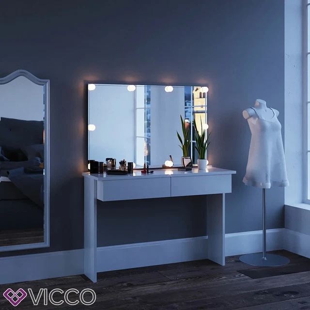 Coiffeuse Vicco Ruben Blanche Avec Miroir Et Tabouret - Table De Maquillage Moderne 100 Cm
