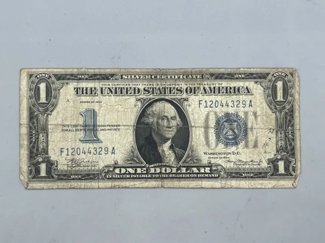 1934 1 One Dollar Silver Certificate Funny Back Blue Seal Serial # F12044329A