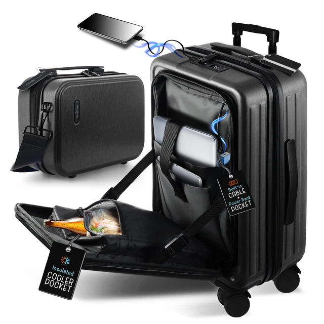 2 Pc Luggage Set Carry On and Cosmetic Case, Hardshell Spinner Suitcase TSA Lock