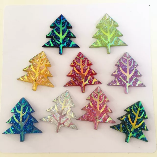 Christmas Tree Cabochons Embellishments Glitter Trees Flatback Craft Décor 10pcs