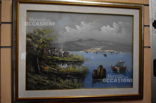 Quadro Dipinto A Olio Paesaggio E. Pol 85x65 Cm
