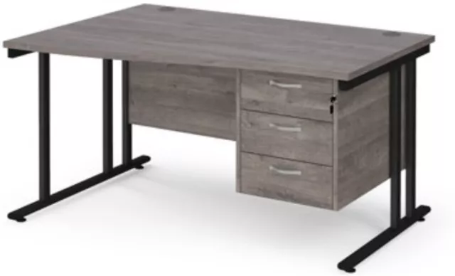 Maestro 25 left hand wave desk 1400mm wide with 3 drawer pedestal - black cantil