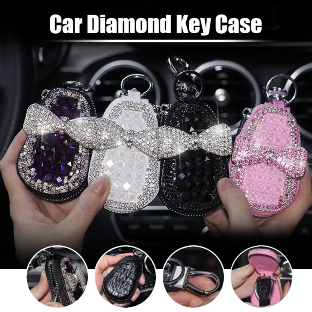 Universal Bling Crystal Diamond Cute Car Key Case Holder Cover Keychain Ring NEW