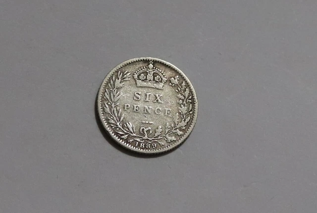 UK GB 6 PENCE 1889 Davies 1165B RH Joined leaf B40 YK38