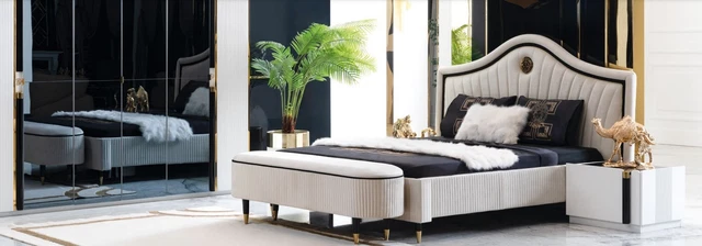 Set 3tlg. Chambre Ensemble Lit 2x Table de Chevet Style Italienne Meuble Neuf