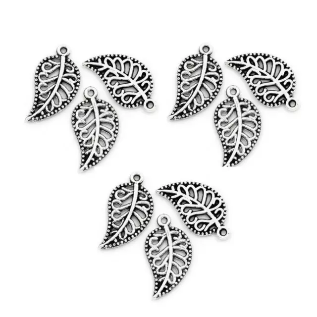 15 x Filigree Plant Leaf Leaves 3D 19mm Charms Pendants Beads Tibetan Silver