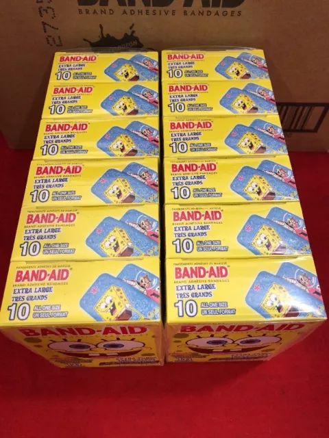 NEW CASE OF 24 Boxes of 10 (240) Band-Aid XL Knee & Elbow SpongeBob 1.75"x4" 3