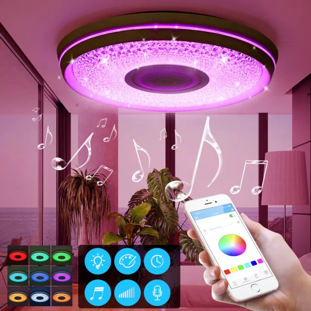 LED RGB Deckenlampe Dimmbar mit Bluetooth Musik Lautsprecher App Fernbedienung