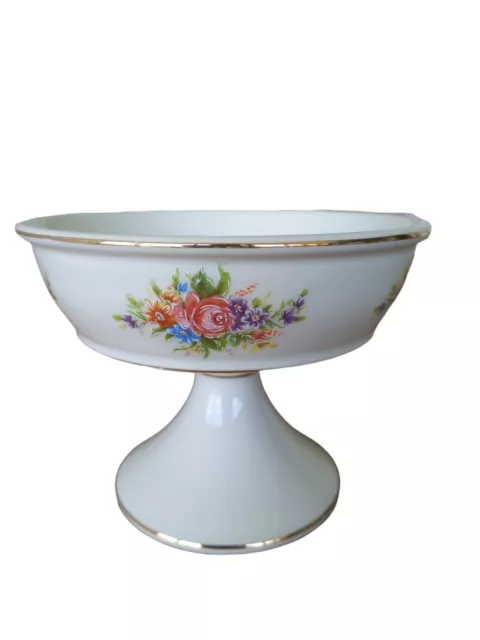 Vintage Fiorentine Porcelain Compote Candy Dish Pedestal Base Floral Pattern 3