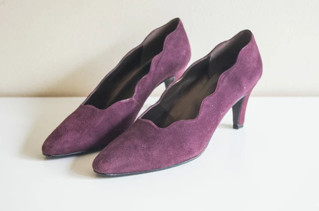 Scarpe vintage sassone pelle scamosciata/pelle tacco alto - bordeaux - taglia 5 1/2
