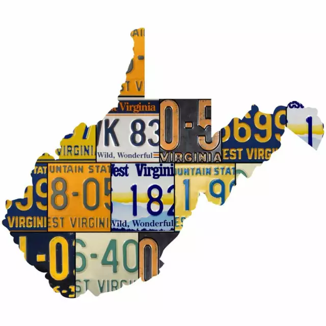 WEST VIRGINIA License Plate Map Sign, MOUNTAIN STATE Metal License Plates Sign