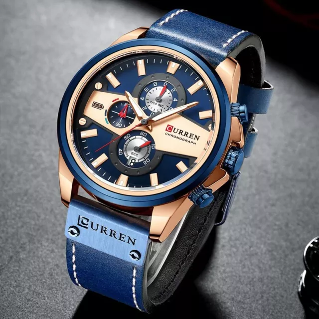 Men's Chronograph Leather Strap Quartz Watch Fashion Casual Waterproof Watches