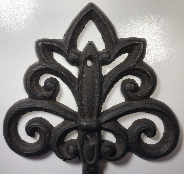 Fleur De Lis Wall Hook Cast Iron Coat Hat Key Hook Hanger Rustic Victorian Decor