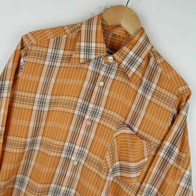 Camicia da uomo vintage anni '70 collare a scacchi discoteca taglia grande (M624)