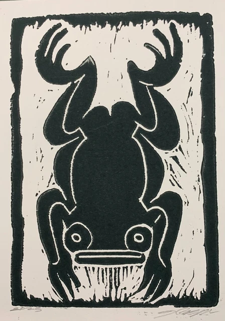 "Old Toad"   original design linocut print