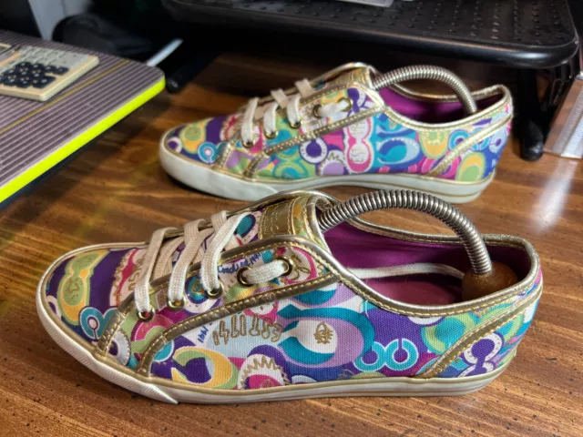 COACH™ Women's DEE Pop C Sneakers Sz 8.5 B Multicolor / Metallic Gold Trim