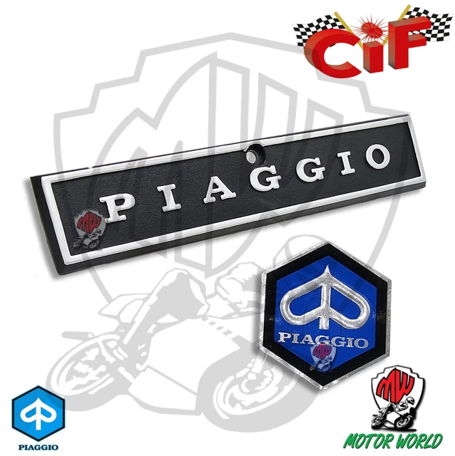 KIT TARGHETTA+SCUDETTO+VITE EMBLEMA Logo Piaggio Vespa Px 125/150/200