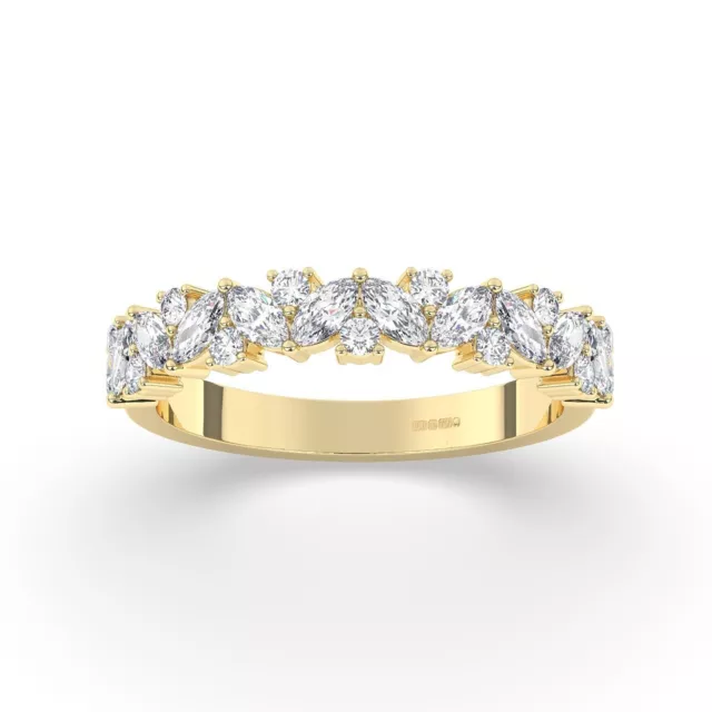 18K Yellow Gold, 4 MM,  100% Natural Round & Marquise Diamond Half Eternity Ring