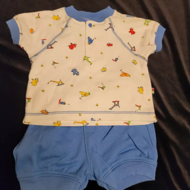 Carters John Lennon Elephant Rhinoceros Bird Giraffe Shirt Shorts Baby Blue 0-3