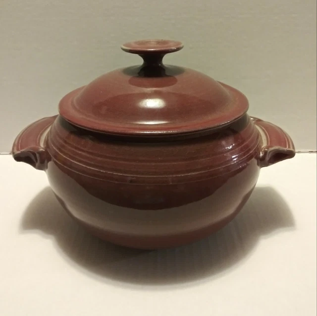 Artist Signed Sarah Wheel Thrown Pottery Brown Crock With Handles And Lid